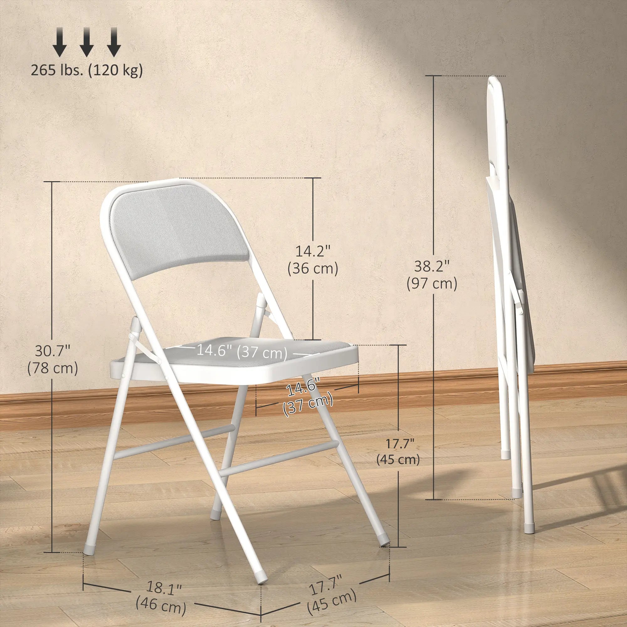 Set of 4 Metal Foldable Chairs, Corduroy Padded, White Dining Chairs at Gallery Canada