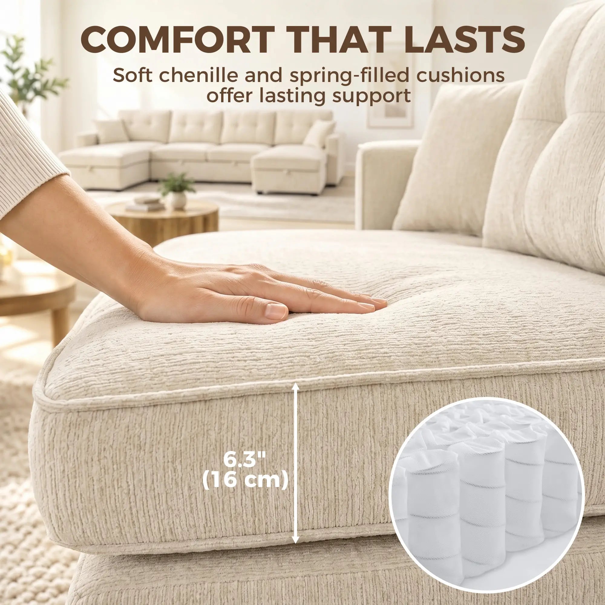 U Shaped Sectional Sofa Bed, 113