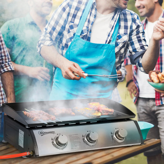 3 Burner Portable Tabletop BBQ Grill, Silver