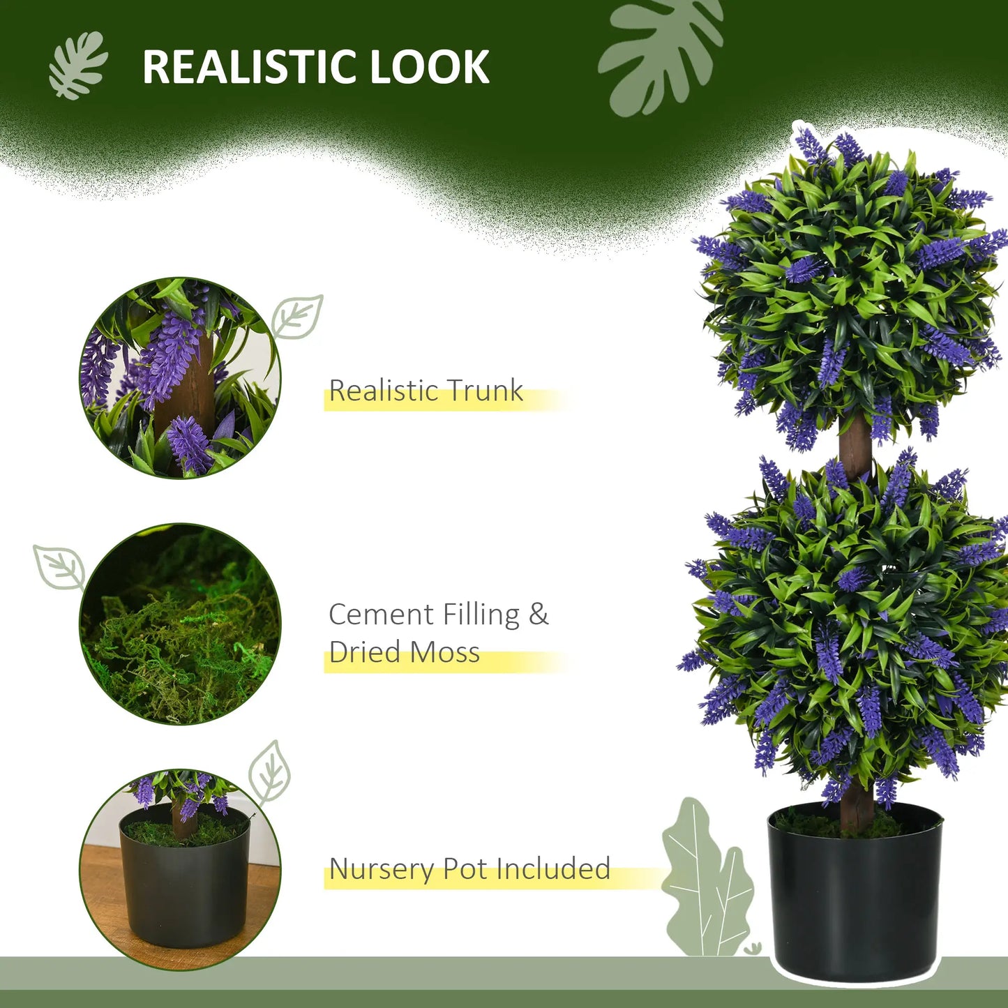 2.3ft Artificial Lavender Plants, Set of 2 with Pot, Indoor Outdoor Decor Artificial Trees at Gallery Canada