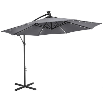 10ft Outdoor Cantilever Umbrella, Solar Lights, Adjustable Angle, Dark Gray Cantilever Umbrellas Dark Grey at Gallery Canada