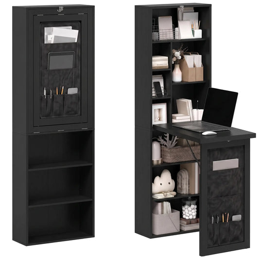 Fold-Out Computer Desk with Shelves, Bag, Wall Mount, Black Computer Desks Multi Colour at Gallery Canada