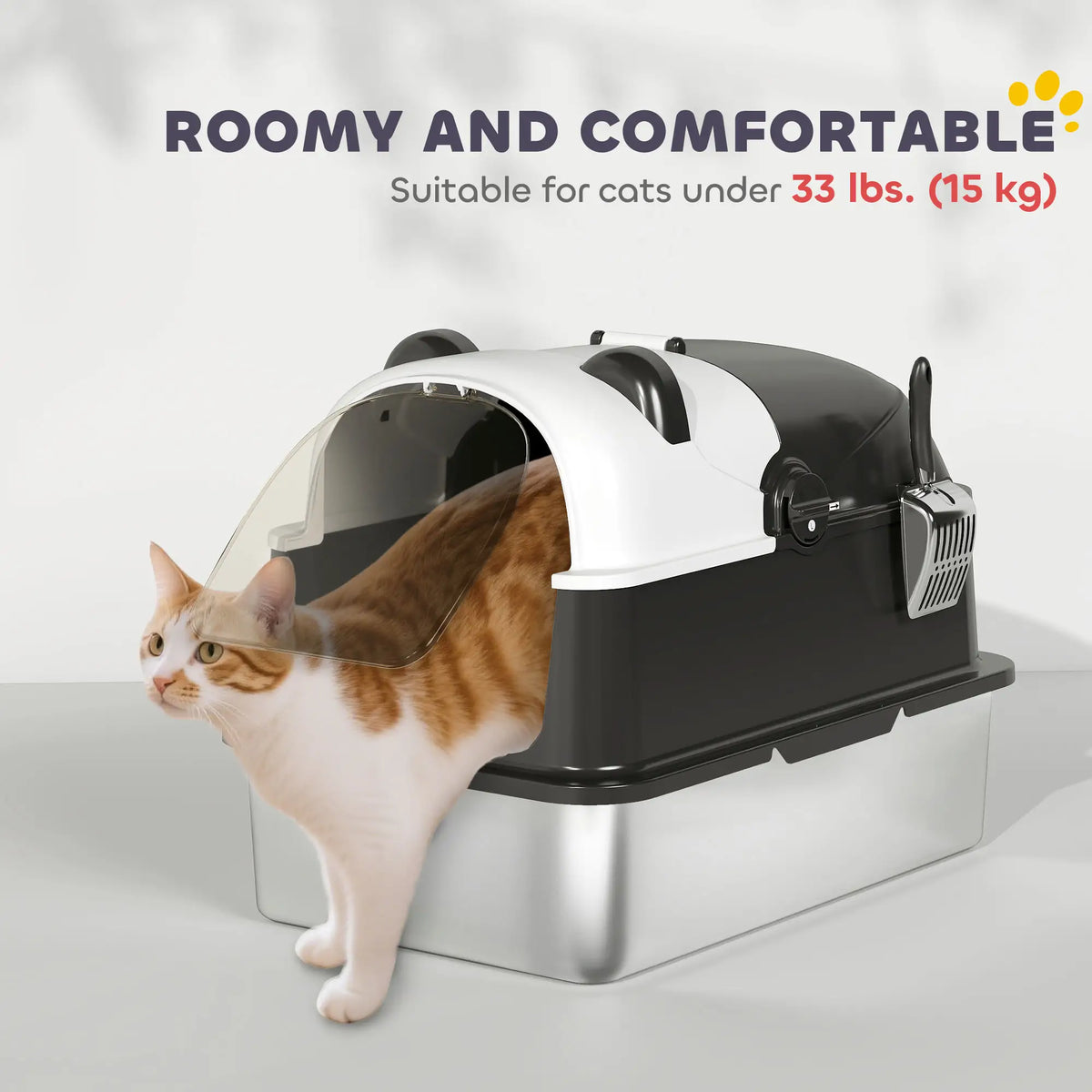 XL Stainless Steel Cat Litter Box with Lid, Scoop, 23.7" x 15.9" x 17.6" Cat Litter Box Enclosures at Gallery Canada