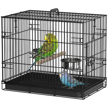 Bird Cage Portable w/ Slide-Out Tray Travel Cage for Parakeets w/ Perch &; Food Bowls Black Bird Cages Black at Gallery Canada