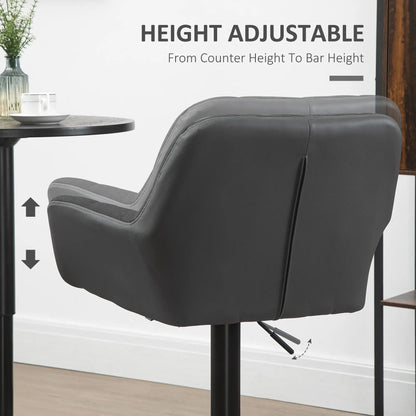 Swivel Barstools Set of 2, Adjustable with Footrest, PU Leather Back, Black, Grey Bar Stools at Gallery Canada