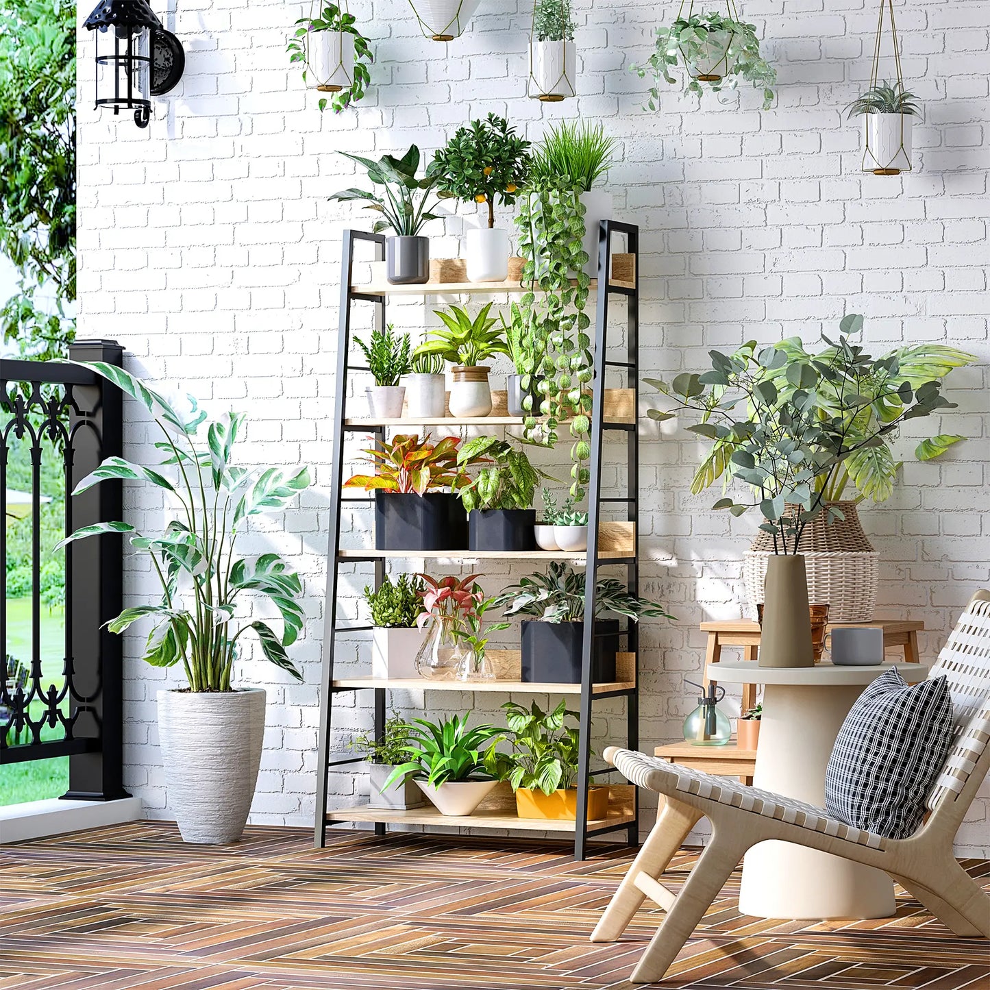 Modern 5-Tier Bookshelf, Metal Frame, Wooden Shelves, Oak Display Bookshelves at Gallery Canada