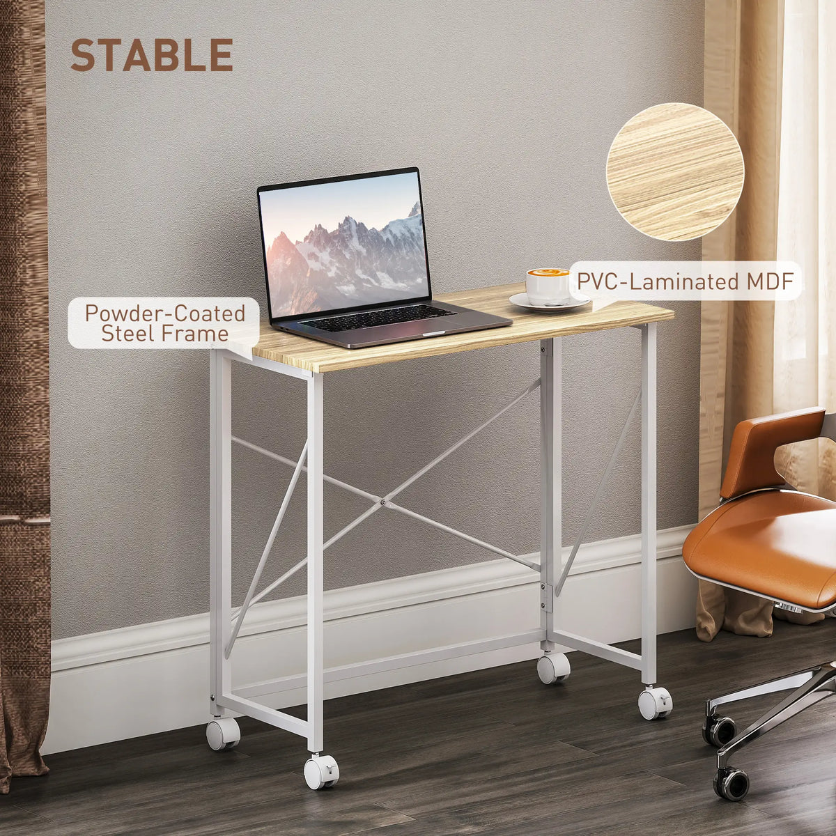 31.5" Folding Desk With Wheels, Home Office Desk, Natural Wood, Natural Wood Dumbbells & Barbells at Gallery Canada