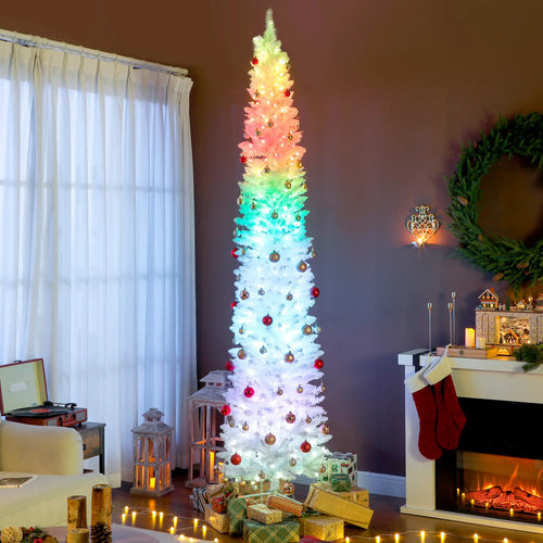 9ft Christmas Tree, Colorful DIY Synchronized LEDs, Hinged Pencil, White, White