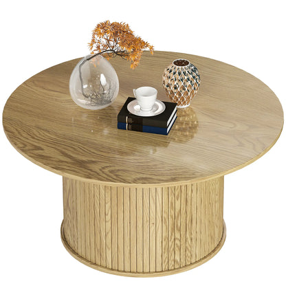 31.5 Inch Round Coffee Table, Nordic Style, Oak Coffee Tables Oak at Gallery Canada