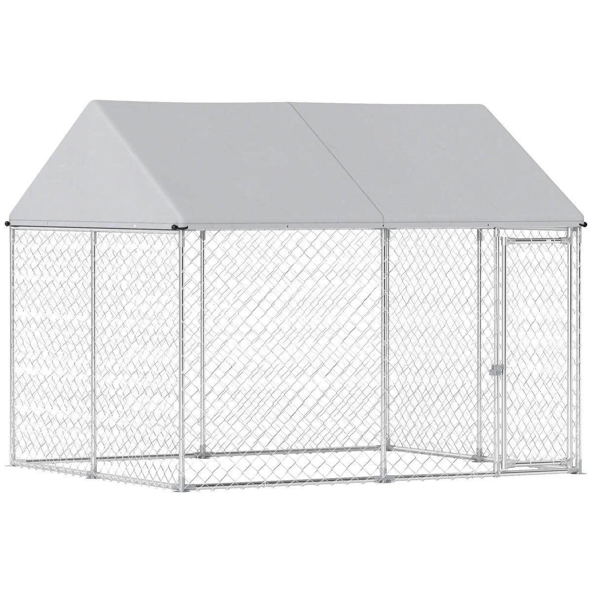 Heavy Duty Galvanized Steel Outdoor Dog Kennel with Waterproof Roof, Safety Lockable Latch System, 9.2' x 7.5' x 7.2' Dog Kennels Silver at Gallery Canada