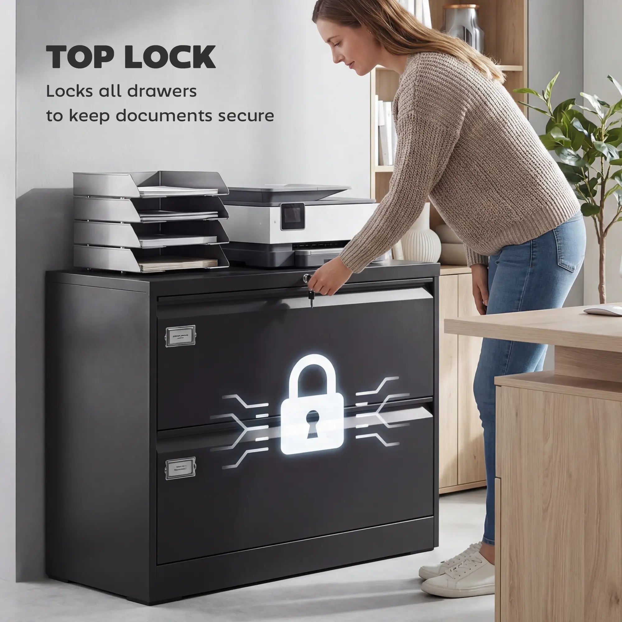 2 Drawer Lateral Filing Cabinet, Lockable Steel, A4 Letter Legal Size, Black Office Cabinets & Cupboards at Gallery Canada