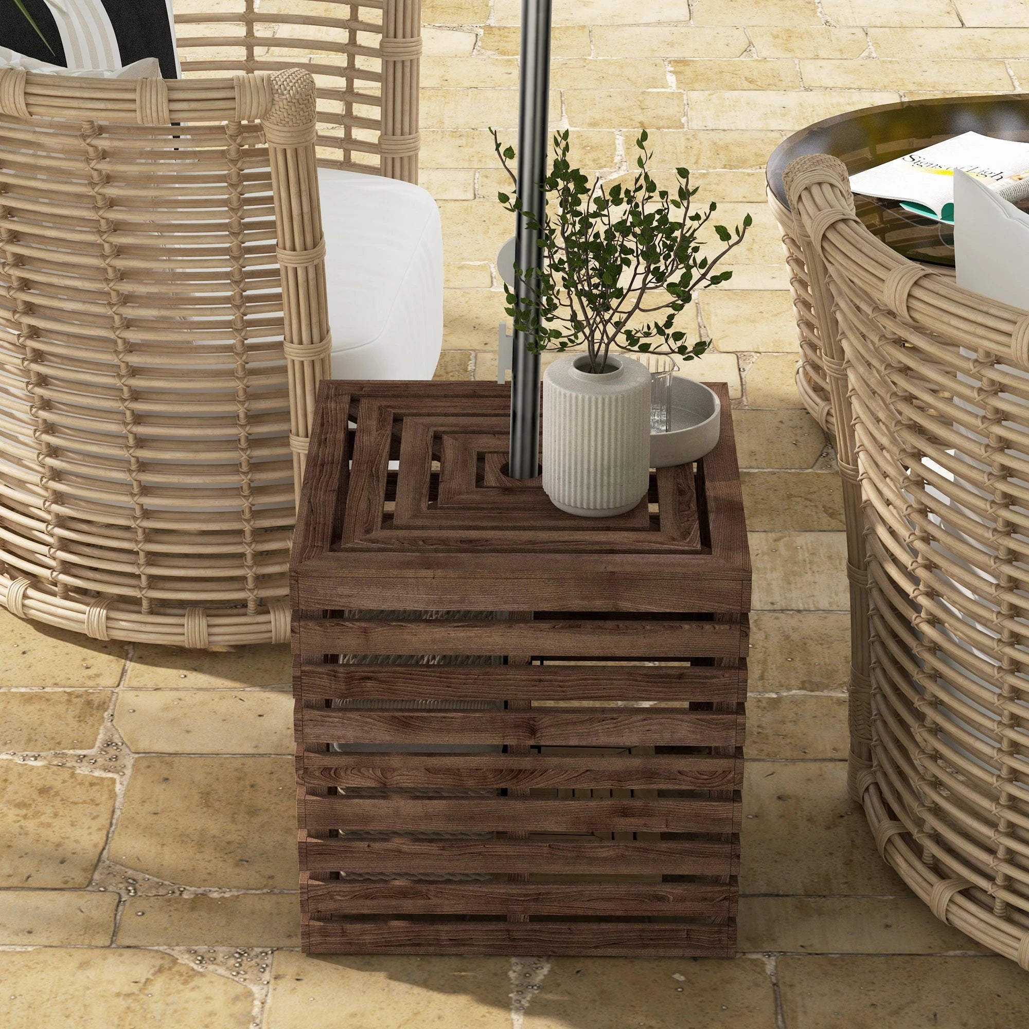 Outdoor Umbrella Base Storage Box, Wooden Patio Side Table, Brown Patio Storage Boxes at Gallery Canada