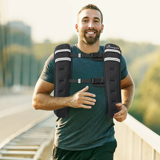 22 lbs Weighted Vest, Adjustable Straps, Pocket, Reflective Strips, Men Women Strength Training Equipment Black at Gallery Canada