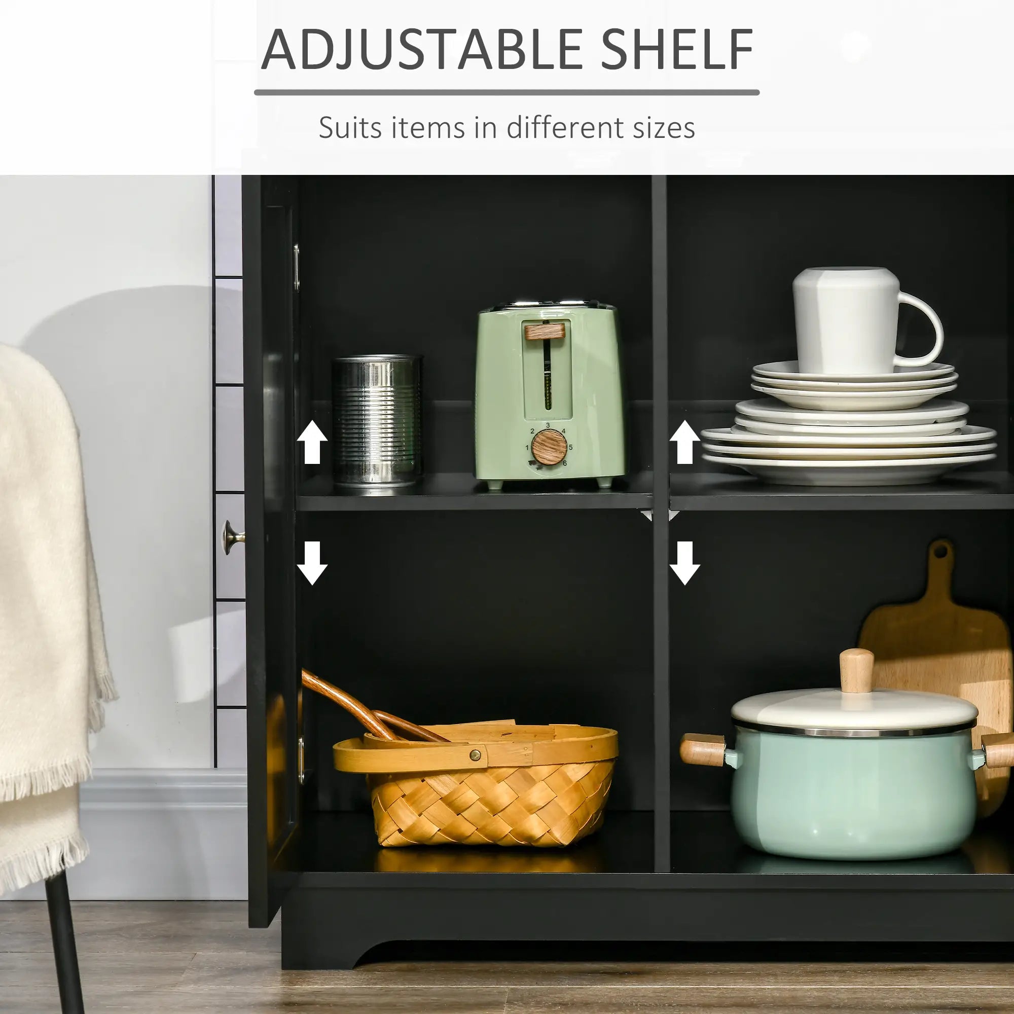 Modern Sideboard, Storage Cabinet with Drawers, Adjustable Shelves, Black Bar Cabinets at Gallery Canada