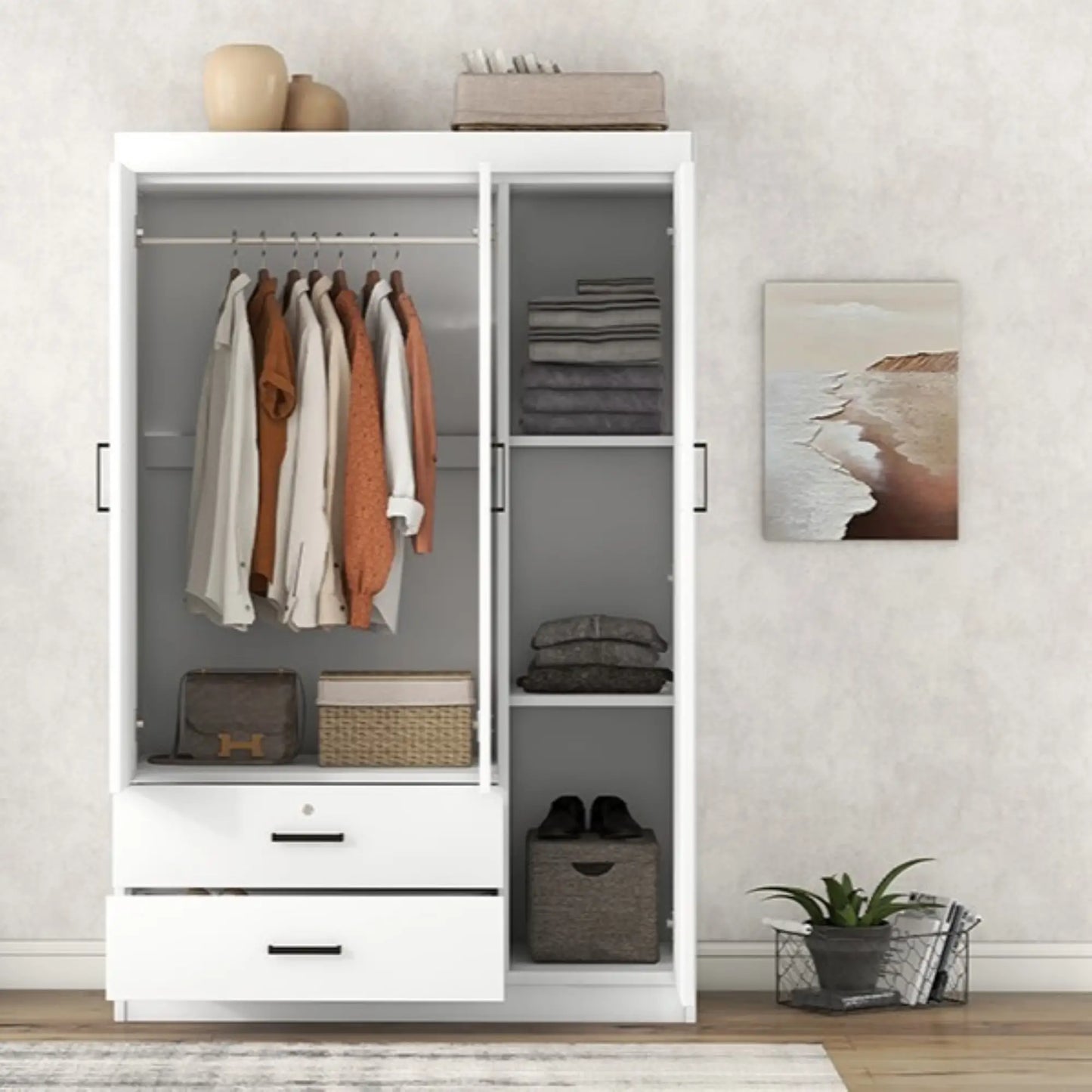 Modern Wardrobe, 2 Drawers, MDF Construction, 41.5" L x 18.5" W x 68" H, White Clothing Storage at Gallery Canada