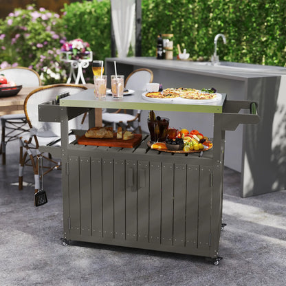 Outdoor Bar Cart With Storage Cabinet, Stainless Steel Table Top, Wheeled HDPE Kitchen Island Outdoor Grill Carts at Gallery Canada