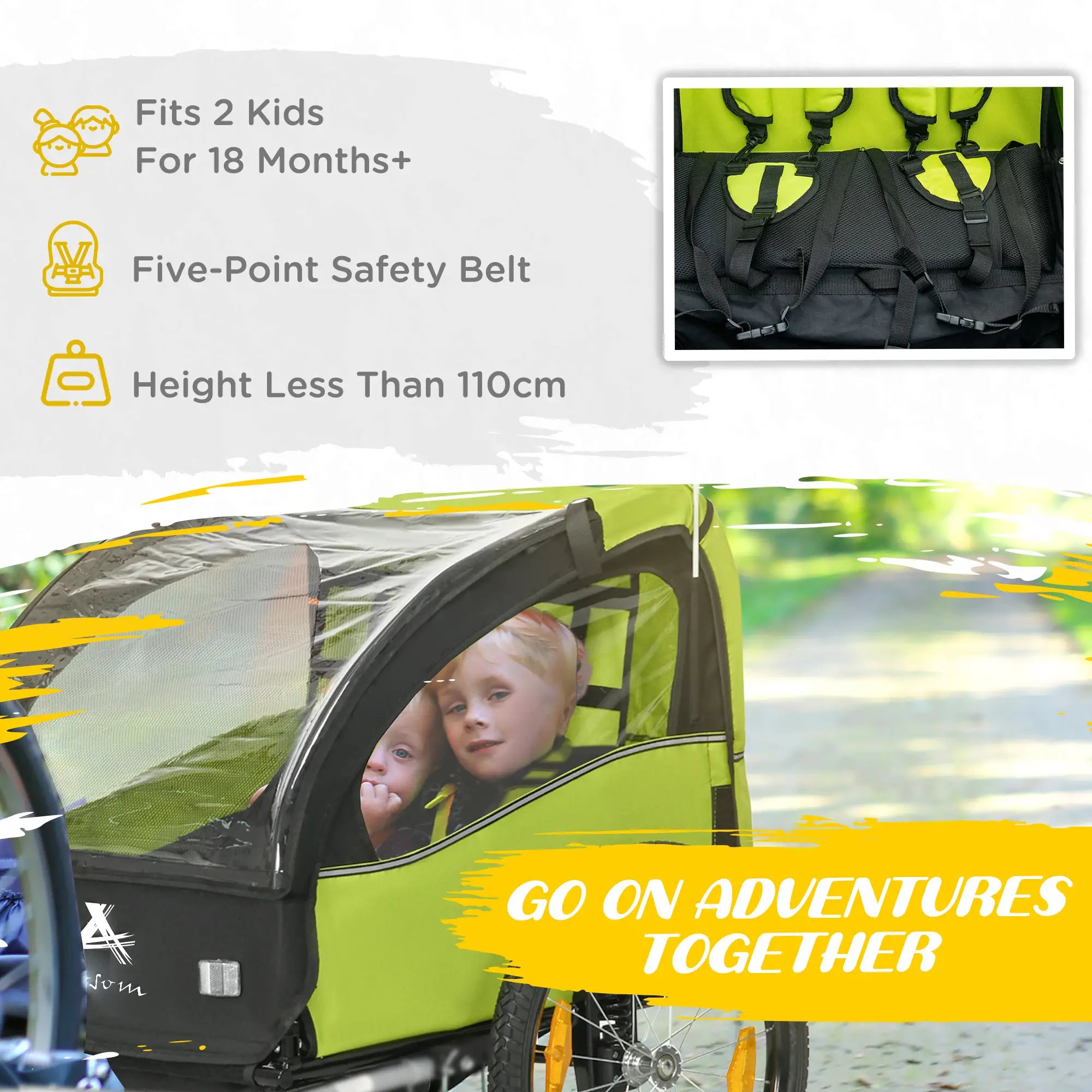 2 Seat Bike Trailer, Kids Stroller, 20