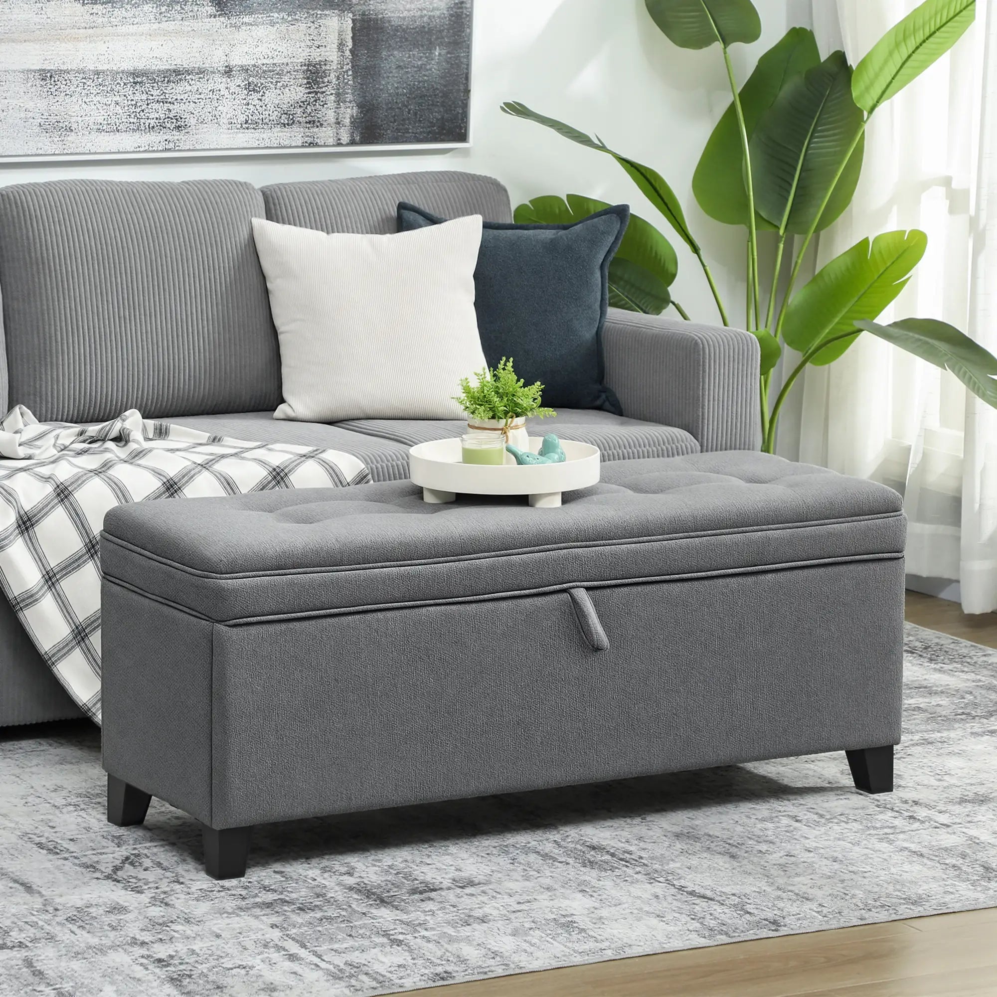 Storage Ottoman Bench, Foot Rest, 47 Inches, Dark Grey Storage Ottomans & Benches at Gallery Canada