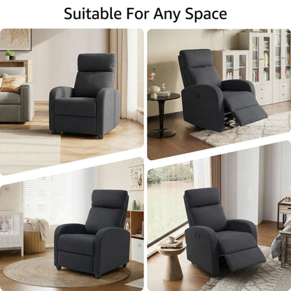 Fabric Recliner Chair, Manual Reclining Sofa, Padded Seat, Black Single Sofas at Gallery Canada