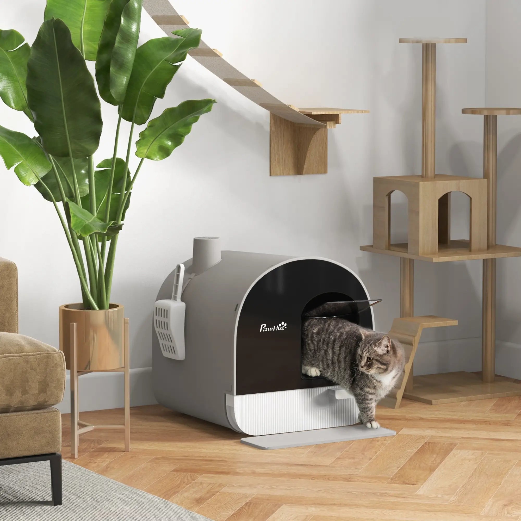 Cat Litter Box with Lid, Removable Tray, Scoop, Filter, Light Grey Cat Litter Box Enclosures at Gallery Canada
