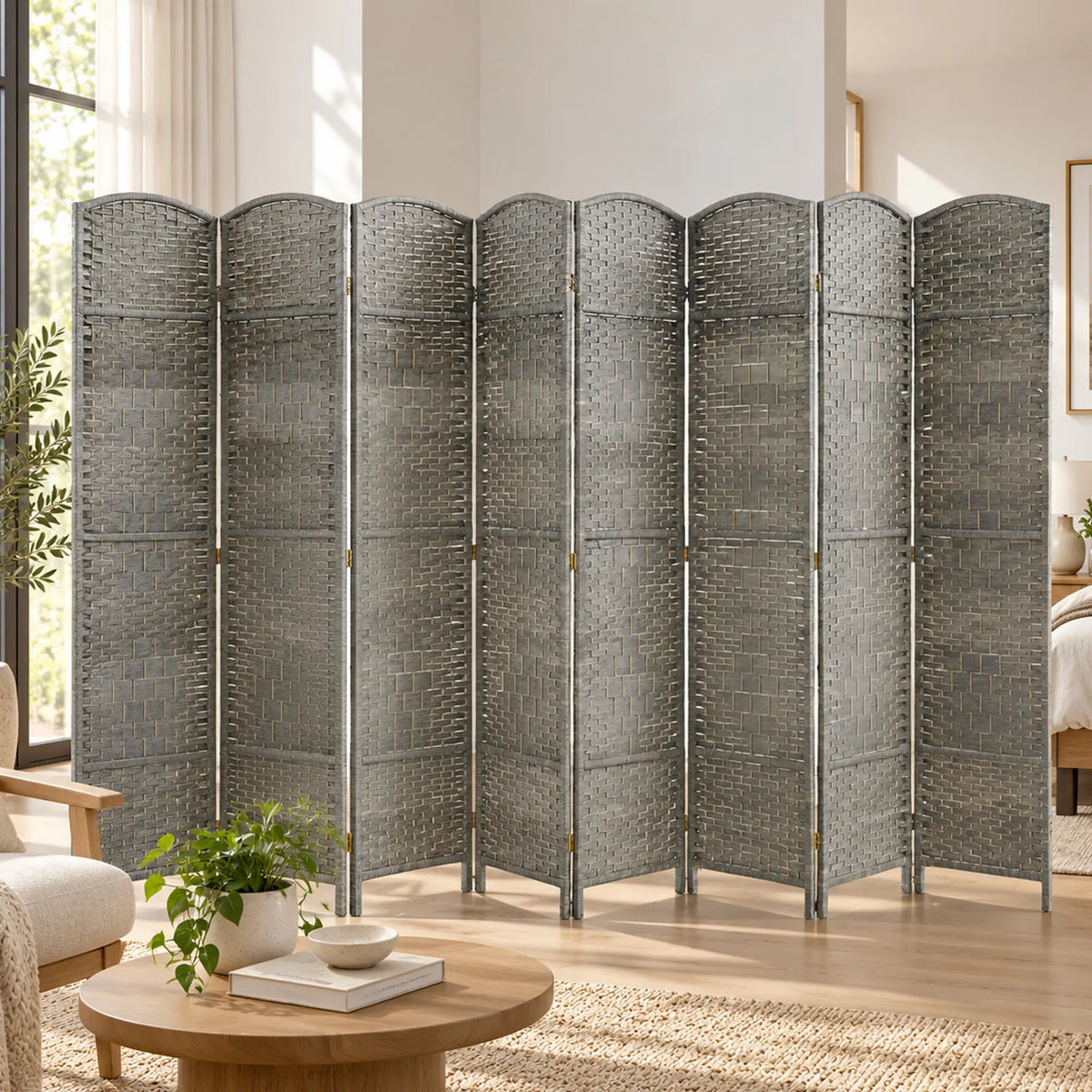 6 Ft Folding Room Divider, 8 Panel Portable Privacy Screen, Mixed Grey Room Dividers at Gallery Canada