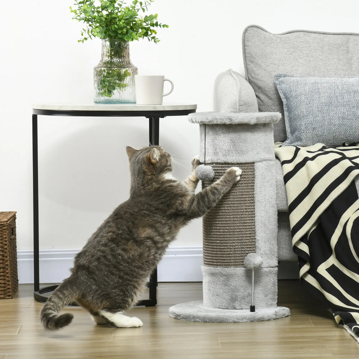 23" Cat Scratching Post, Covered Plush, Play Balls, Indoor Cats, Grey Cat Posts at Gallery Canada