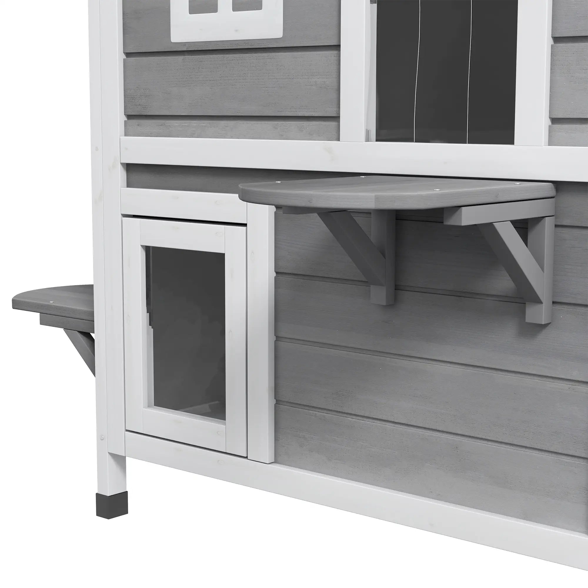 2-Storey Outdoor Cat House, Wooden Catio, Openable Roof, Grey Cat Houses at Gallery Canada