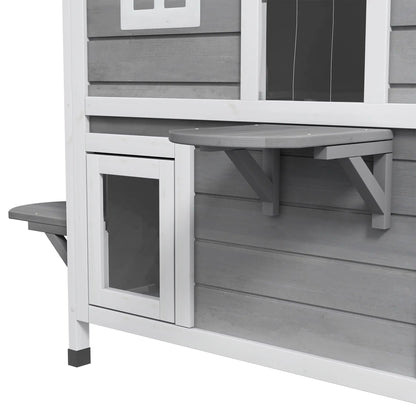2-Storey Outdoor Cat House, Wooden Catio, Openable Roof, Grey Cat Houses at Gallery Canada
