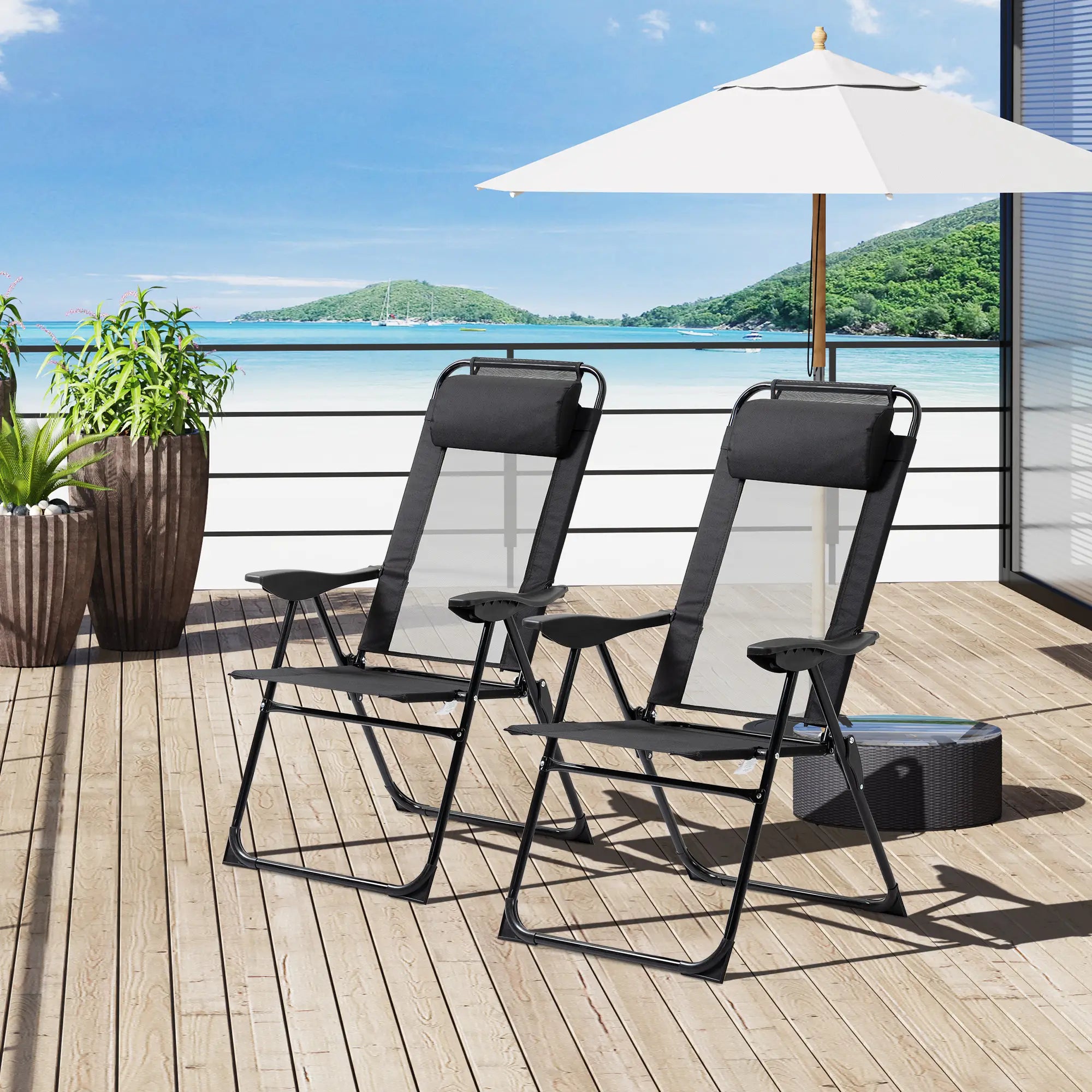 Double Camping Chairs, Foldable, Reclining, Headrest, Black Patio Chairs at Gallery Canada