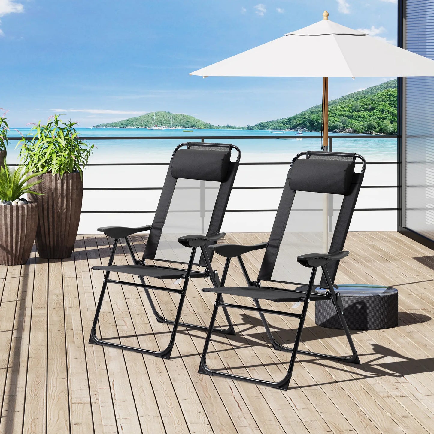 Double Camping Chairs, Foldable, Reclining, Headrest, Black Patio Chairs at Gallery Canada