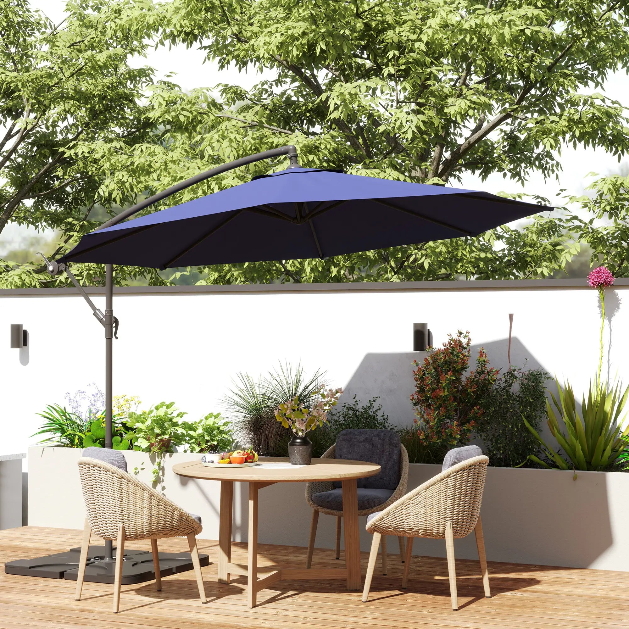 9.6ft Offset Patio Umbrella, Hanging Parasol, Crank, Navy Blue Offset Cantilever Umbrellas at Gallery Canada