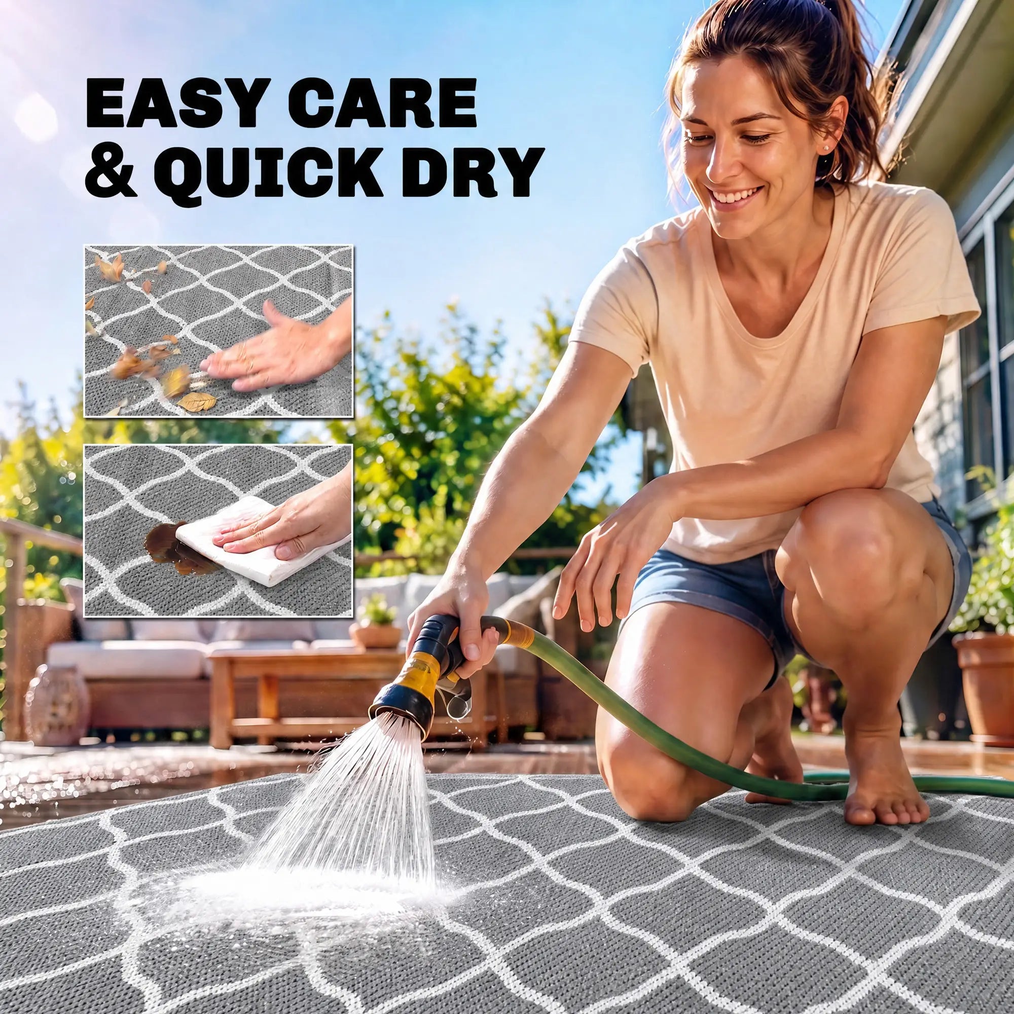 Waterproof Outdoor Rug, 6' x 9', Reversible Mat, Grey & White Outdoor Reversible Rugs at Gallery Canada