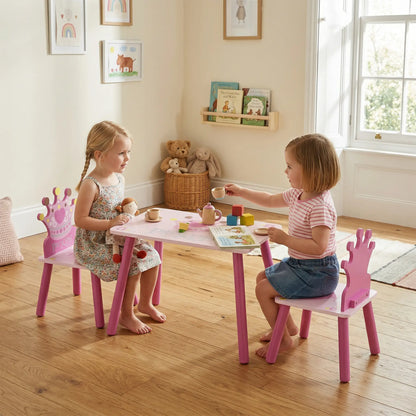 Kids Wooden Table Chair Set, Crown Pattern, Easy Clean, Age 2-4, Pink Kids Table Sets at Gallery Canada