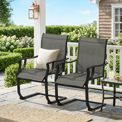 Spring Motion Patio Chairs Set Of 2, Curved High Backrest, All Weather Fabric, Metal Frame Outdoor Dining Sets at Gallery Canada