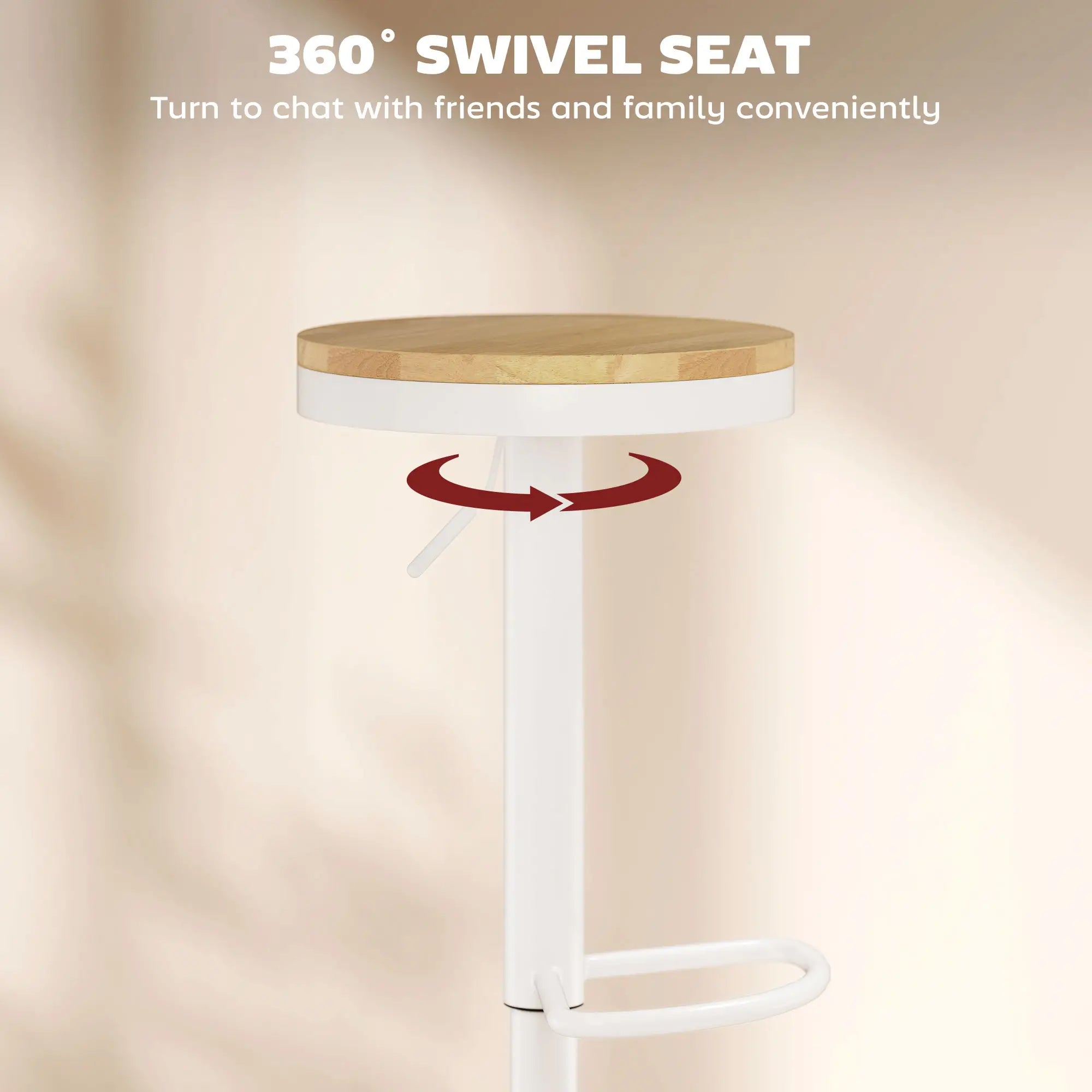 Swivel Bar Stools Set of 2, Adjustable Height, Natural Wood, White Bar Stools at Gallery Canada