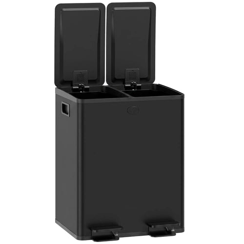 Dual Garbage Bin, Soft Close Trash Can, 2 x 20 Liter, Black