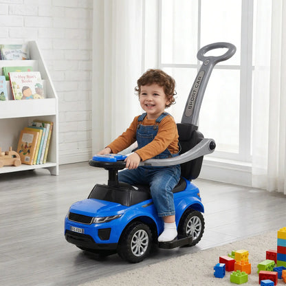 2 in 1 Kid Ride on Push Car Stroller, Sliding Ride on Car with Horn, Music, Light, Secure Bar, Blue Push Cars for Toddlers at Gallery Canada