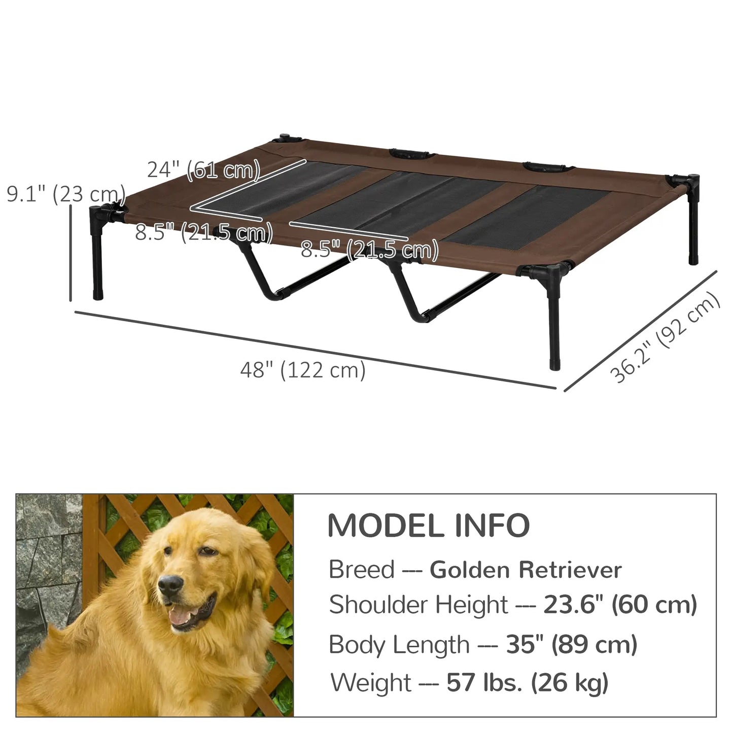 Elevated Dog Bed, XL Dog Cot, 48" x 36" x 9", Coffee Elevated Dog Beds at Gallery Canada