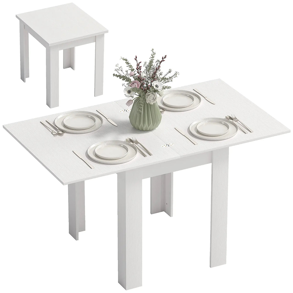 55" Extendable Dining Table for 4-6 Person, Kitchen Table, White Dining Tables at Gallery Canada