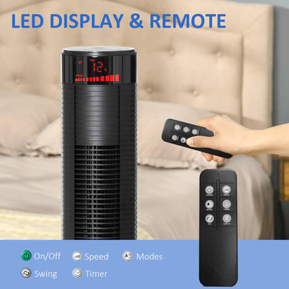 Freestanding Tower Fan, 3 Speed, 12h Timer, Oscillating, LED, Remote, Black Tower Fans at Gallery Canada