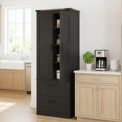 67" Tall Kitchen Pantry Cabinet With Doors, Drawers, Adjustable Shelves, Black Kitchen Pantry Cabinets at Gallery Canada