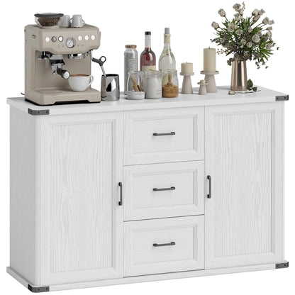 Sideboard With 3 Drawers, 2 Doors, 47" Buffet Cabinet, White Wood Grain, White Storage Cabinets at Gallery Canada