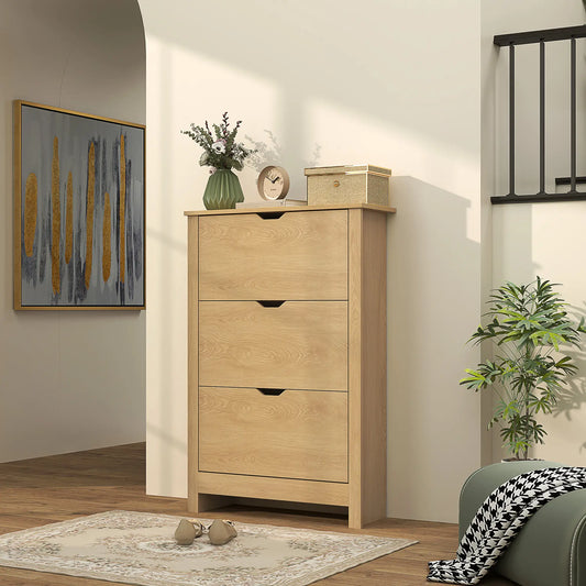 Shoe Storage Cabinet, 3 Flip Drawers, Adjustable Shelves, 18 Pairs, Natural Wood Shoe Storage Cabinets & Racks Natural at Gallery Canada