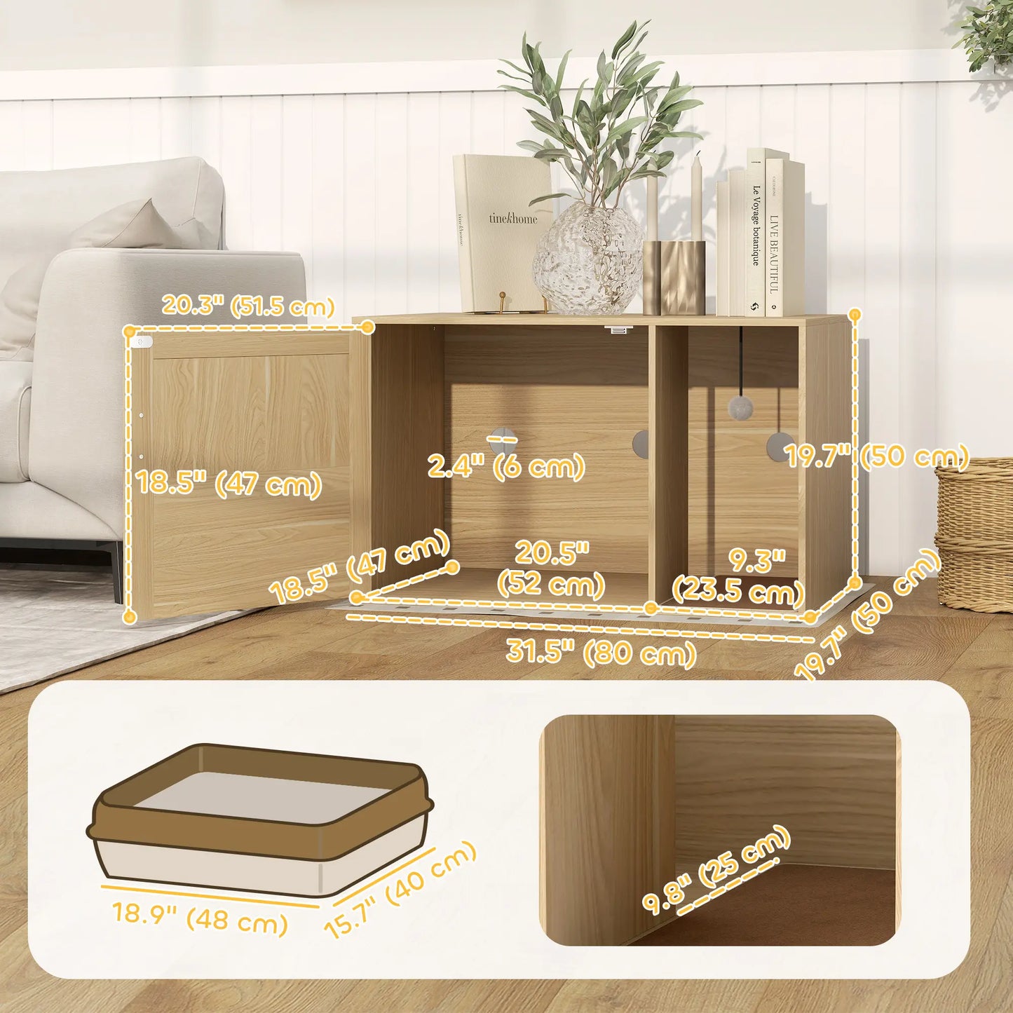 Cat Litter Box Enclosure, End Side Table, Rattan Door, Scratching Pad, Oak Cat Litter Box Enclosures at Gallery Canada