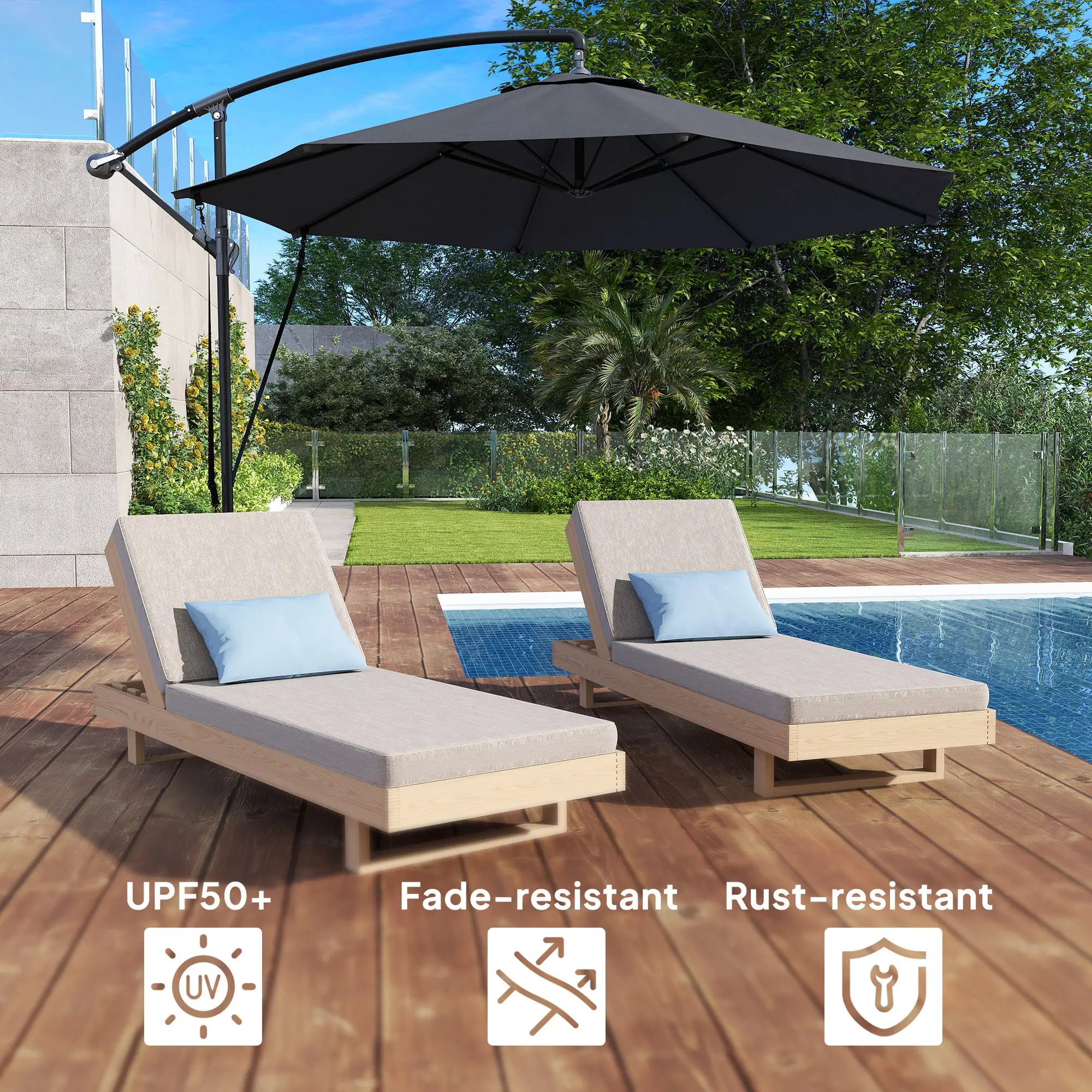 9.5' Cantilever Umbrella, Wind Protection, Crank, Cross Base, UPF 50+, Grey Offset Cantilever Umbrellas at Gallery Canada