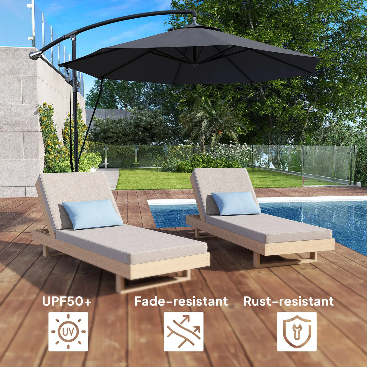 9.5' Cantilever Umbrella, Wind Protection, Crank, Cross Base, UPF 50+, Grey Offset Cantilever Umbrellas at Gallery Canada