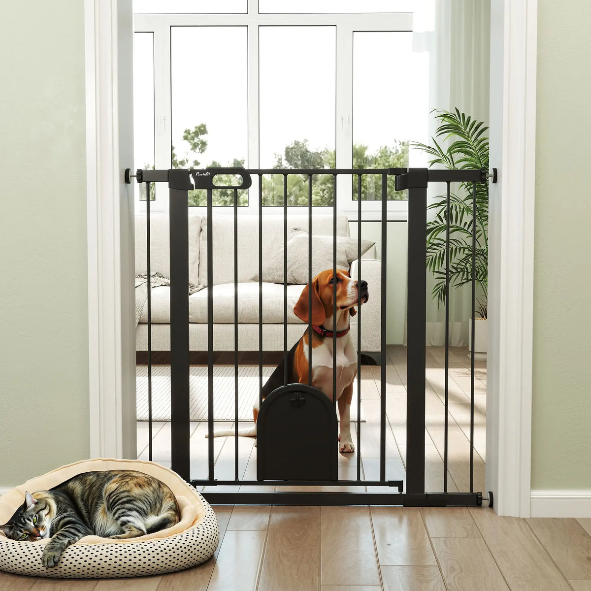 30"-41" Extra Wide Pet Gate, 35"H, Small Door, Black Houses, Kennels & Pens at Gallery Canada