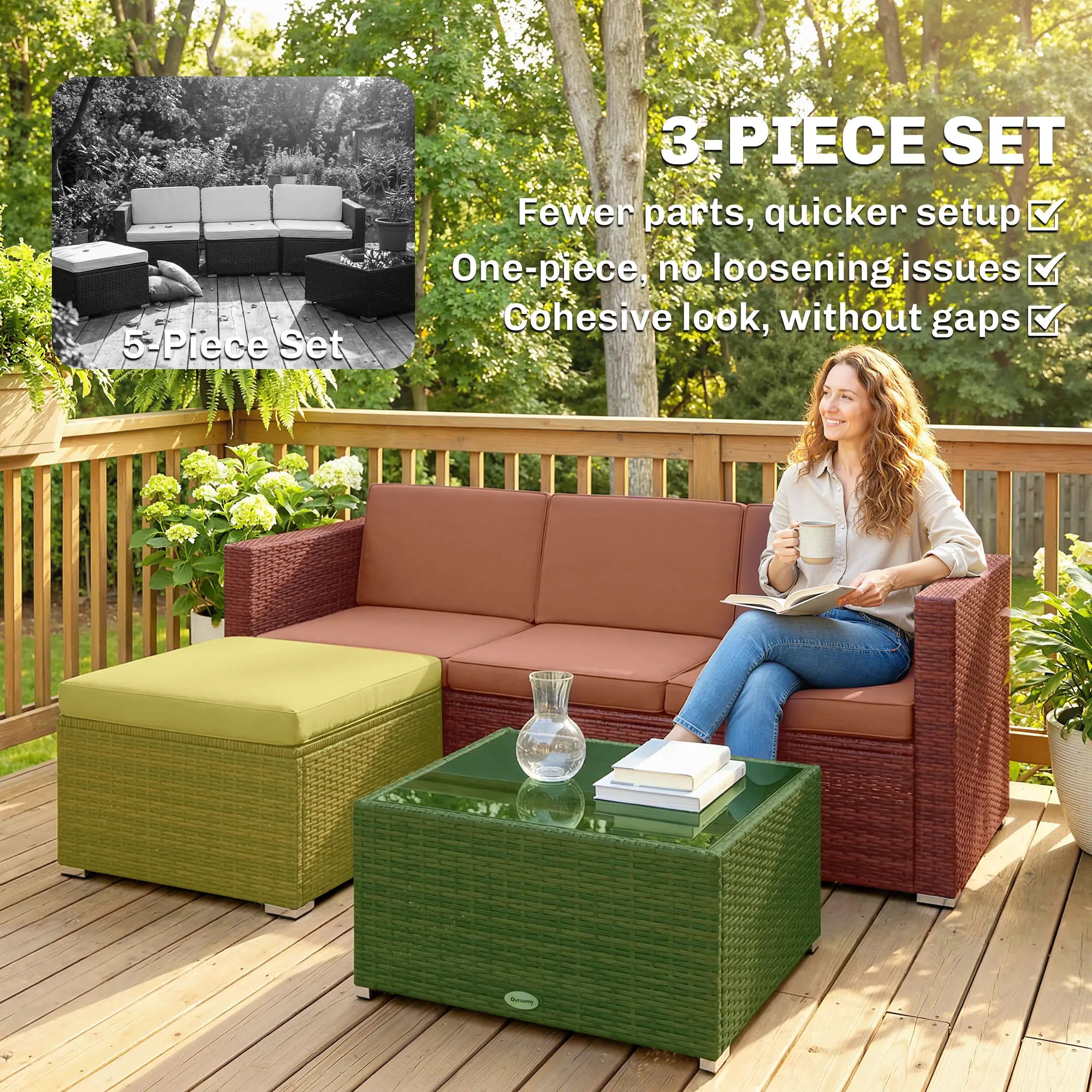 3 Piece Patio Furniture Set, PE Rattan Wicker Corner Sofa, Light Green Patio Furniture Sets at Gallery Canada