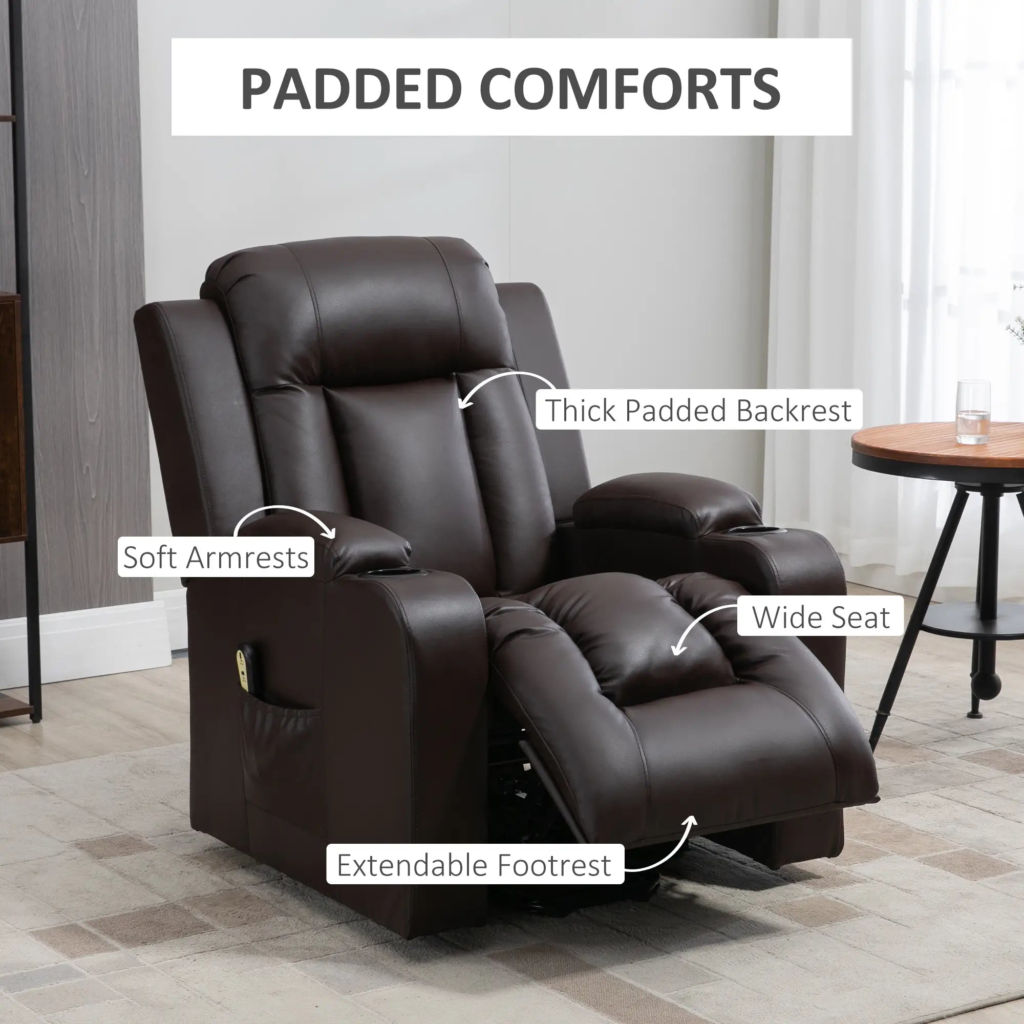 Electric Power Lift Chair, PU Leather Recliner Sofa with Footrest, Remote Control and Cup Holders, Brown Electric Power Lift Chairs at Gallery Canada