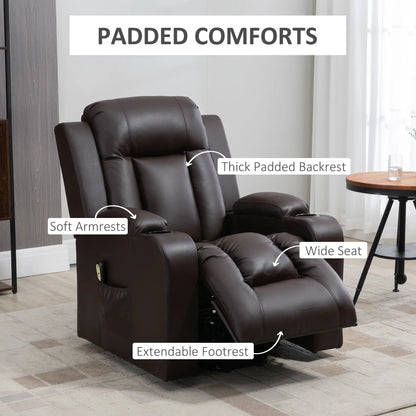 Electric Power Lift Chair, PU Leather Recliner Sofa with Footrest, Remote Control and Cup Holders, Brown Electric Power Lift Chairs at Gallery Canada